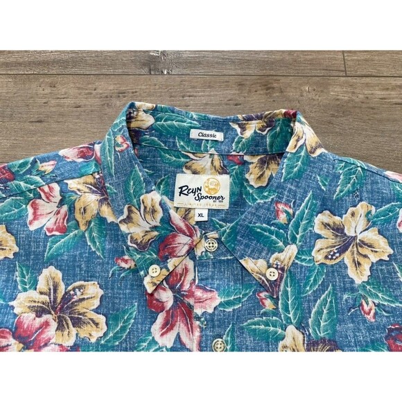 Reyn Spooner Hawaiian Shirt XL Limited Issue Bonzai Biscus Blue Button Up Aloha - Picture 3 of 9